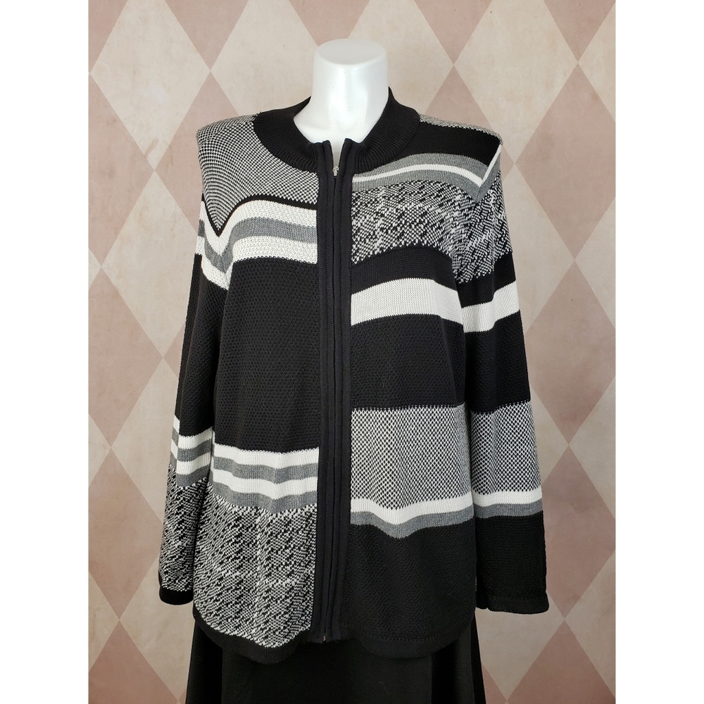 CJ Banks | Black + White Zip Sweater